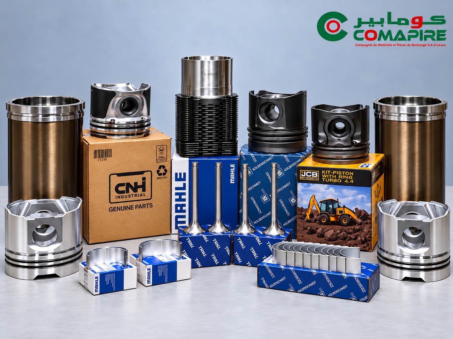 Pièces internes moteur disponibles chez COMAPIRE : pistons, chemises, soupapes et coussinets